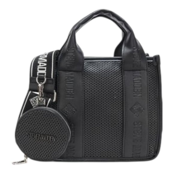 Steve Madden Bwebber Perforated Crossbody Satchel Bag in Black Edgy Everyday - Picture 1 of 11